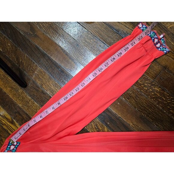 Vintage 70s Red Flowy Kaftan Maxi Dress Bohemian - Picture 9 of 16